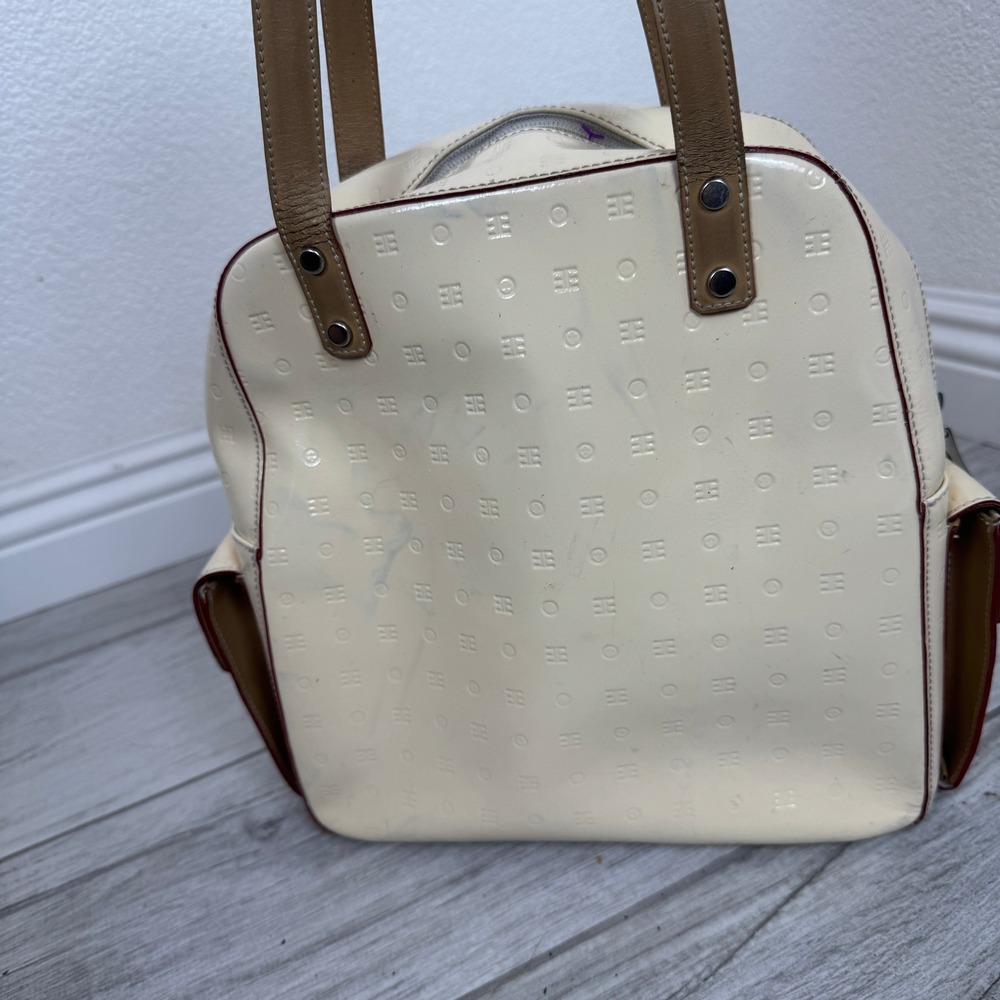 Arcadia Cream Patent Satchel Backpack with Tan Straps - Picture 3 of 8
